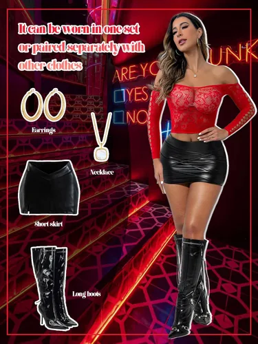 Vista 4 de Buitifo Conjunto de lencería para mujer, body de red de dos piezas