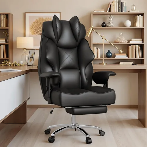 Vista 2 de Homall Silla de oficina de masaje grande y alta, silla de escritorio ergonómica reclinable con respaldo alto y reposabrazos acolchados ajustables