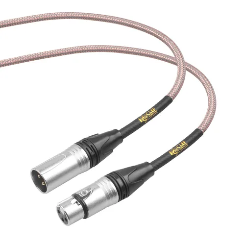Vista 4 de Cable XLR, conexiones macho a hembra para micrófono e interfaz de audio, chaqueta flexible trenzada gris/cobre, carcasa de aleación de zinc