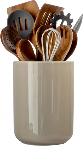 Vista 7 de Portautensilios de cocina, Portautensilios grandes para encimera, Recipiente de cerámica para utensilios, Profundo y estable, Portautensilios