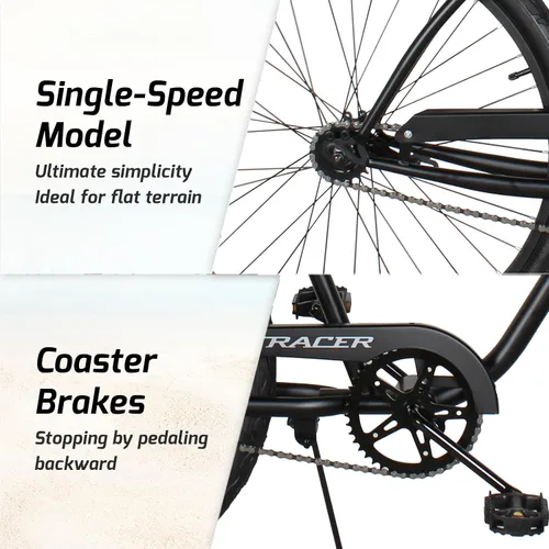 Vista 4 de Tracer ACE - Bicicleta crucero de playa de una sola velocidad de 26 pulgadas con freno de posavasos para hombres y mujeres, varios
