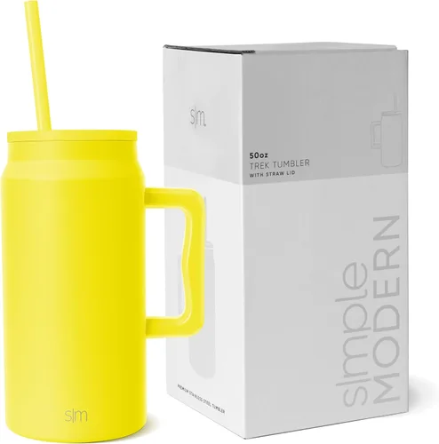 Vista 21 de Simple Modern - Vaso de 1,5 l con asa y tapa con pajita, botella de agua grande de acero inoxidable reutilizable con aislamiento, regalos para Negro