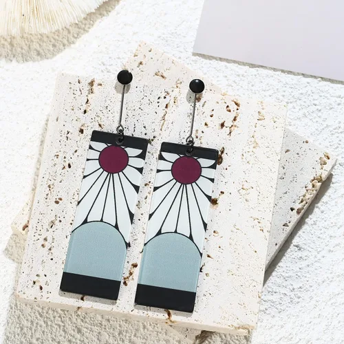 Vista 4 de 925 Sterling Silver Tanjiro Earrings,Anime Demon Slayer Cosplay Tanjiro Black Earrings Ear clip Kimetsu No Yaiba Hanafuda Halloween For Men Women