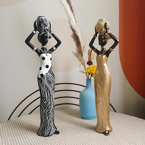 Vista 4 de Decoraciones de escultura africana, figuras de tarro africano, decoración del hogar, estatuas de figuras de arte de escritorio, manualidades