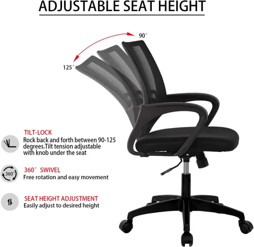 Vista 6 de HCB Silla de oficina - Silla giratoria ejecutiva ergonómica con soporte lumbar para el hogar y la oficina (negro)
