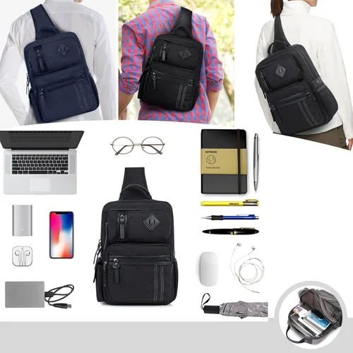 Vista 2 de Schkleier Bolsa de mensajero para hombre, bolsa cruzada de lona, mochila cruzada, bolsa de hombro para laptop, senderismo, mochilas casuales tácticas