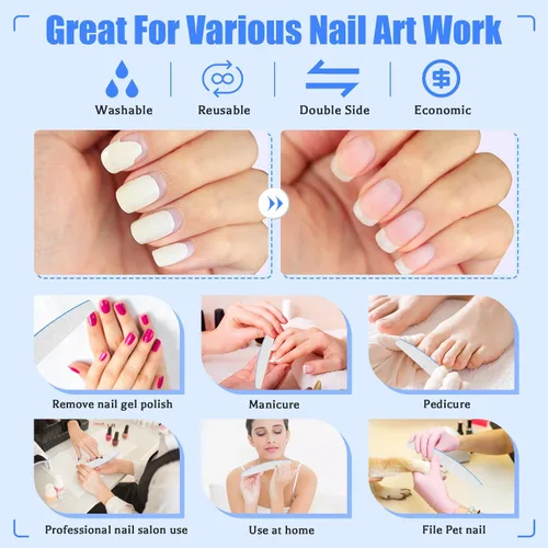 Vista 6 de BLESWIN Lima de uñas de grano 100/100, 25 piezas profesional de doble cara, herramienta gruesa reutilizable y lavable para uñas acrílicas y de gel