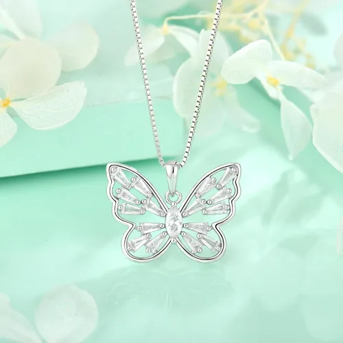 Vista 4 de STARCHENIE Collar de mariposa y pulsera para mujer de plata de ley 925 con diseño de mariposa
