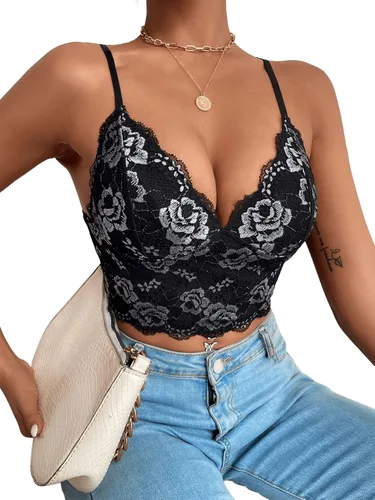 Vista 6 de SHENHE Camisola de malla de encaje sin mangas con tirantes delgados para mujer