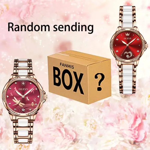 Vista 2 de OLEVS Relojes automáticos de esfera roja para mujer cuerda automática pulseras de dos tonos de oro rosa reloj de mujer relojes de moda reloj