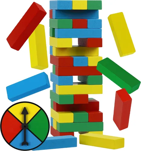Vista 3 de Funwares Juego de apilamiento de madera Rainbow Stack con giro giratorio de color Spin, Pull the Matching Color & Stack, Builds Color Recognition
