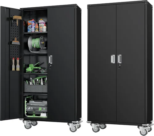 Vista 32 de Armario de almacenamiento de metal Greenvelly, armario de almacenamiento con cerradura de 91 cm con puertas y estantes, armarios de almacenamiento