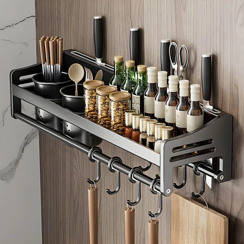 Vista 12 de Wall Stainless Steel Storage Rack Gray with Hooks Kitchen Wall-Mounted No Drilling Required, Multi-Functional Knife Kitchen Storage Stainless Steel