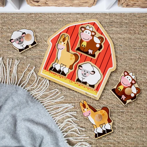 Vista 9 de Melissa & Doug Barnyard Animals Jumbo - Rompecabezas de perilla, rompecabezas de madera para niños pequeños, juguete educativo para reconocimiento