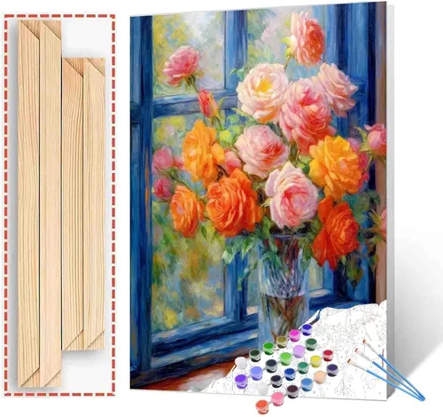 Vista 36 de Tucocoo Pintura de girasoles para ventana por números para adultos, kits de pintura al óleo digital sobre lienzo con pinceles y pigmento acrílico