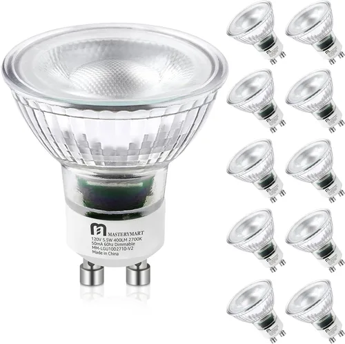 Vista 9 de MASTERY MART - Bombillas LED GU10, equivalentes a 50 W, 5,5 W regulables, cubierta de cristal completa, reflector de luz blanca suave de 2700 K