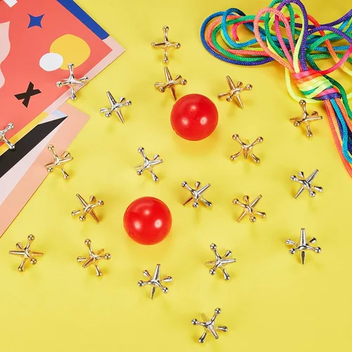 Vista 7 de Gejoy Juego de 2 gatos de metal con bola, 2 bolas de goma rojas y 20 piezas de juguetes clásicos retro vintage para niños y adultos para fiesta