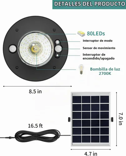 Vista 5 de AEQ - Luz solar de cobertizo para interiores y exteriores, 3000 lm, luces solares disponibles durante el día con control remoto, doble sensor