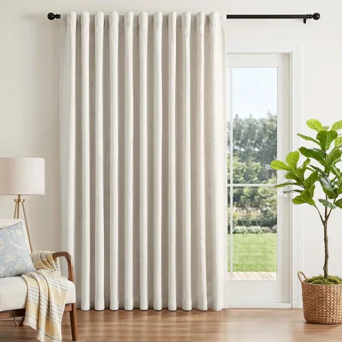 Vista 24 de INOVADAY Cortinas 100% opacas de 63 pulgadas de largo, juego de 2 paneles de lino con pestaña trasera, bolsillo para barra, cortinas opacas