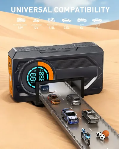 Vista 4 de Arrancador de batería con compresor de aire, arrancador portátil, 8.0 Gas/7.0L Diesel, 12V, arrancador de batería portátil para automóvil