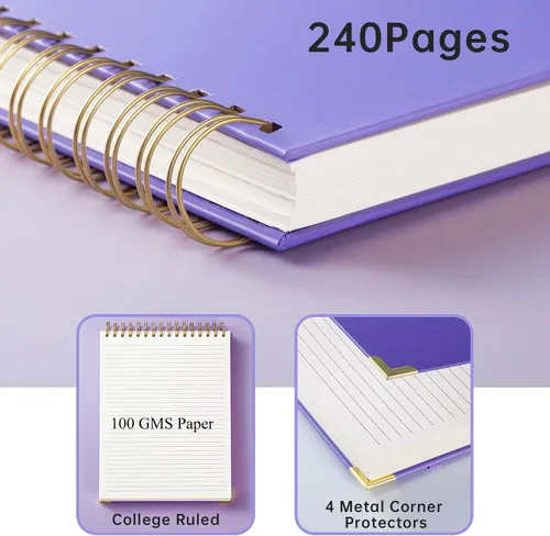 Vista 4 de Cuaderno de espiral superior 8.5x11 Cuaderno taquigráfico de 240 páginas Cuaderno de espiral con encuadernación superior Rayado para universidad
