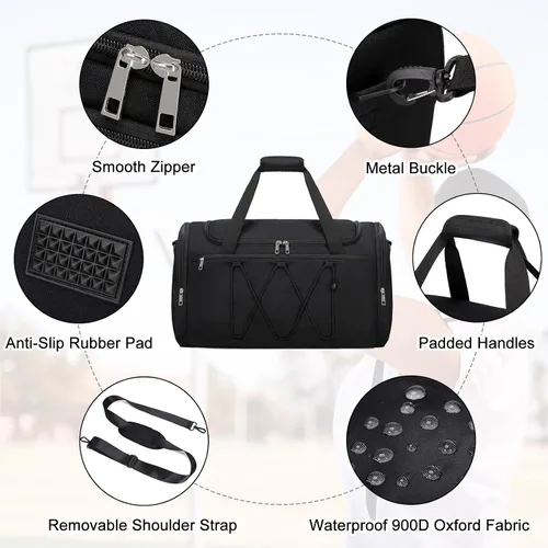 Vista 6 de Bolsa de deporte para viajes, deportes al aire libre, bolsa de zapatos para 4 pares de tenis hasta la talla 14, bolsa de viaje con 3 divisores