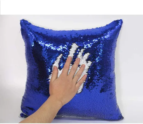 Vista 6 de H-E Funda de cojín cuadrada en blanco reversible con lentejuelas mágicas deslizantes para sublimación (azul)