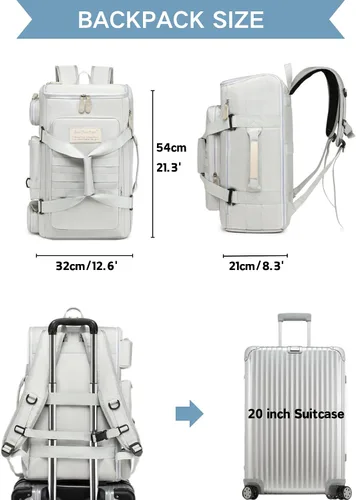 Vista 7 de Bolsas de viaje grandes para hombres y mujeres, bolsa de gimnasio deportiva de 50 litros con bolsillo húmedo, bolsa de viaje impermeable, mochila