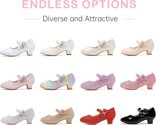 Vista 6 de Dufannie Zapatos de vestir para niñas, zapatos de tacón bajo de princesa, zapatos planos con purpurina para bodas y fiestas