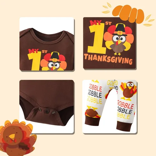 Vista 2 de MOMMY'S NEW MAN My 1st Thanksgiving - Traje de bebé recién nacido para el primer día de Acción de Gracias, mameluco con tirantes de pavo con sombrero