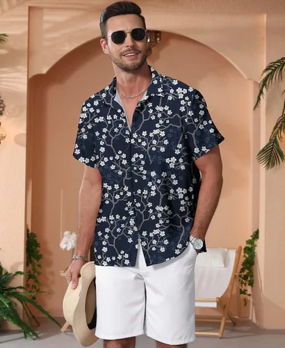 Vista 62 de KYKU - Camisa hawaiana funky para hombre, ropa tropical para vacaciones en Palm Beach