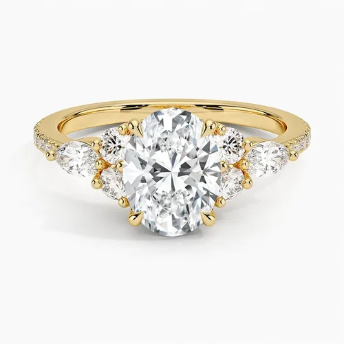 Vista 4 de IGI 2.06 Carat White Oval Excellent Cut Four Claw Prongs Lab Created Diamond Engagement Ring With Side Marquise and Round Lab Diamonds In 14k Gold