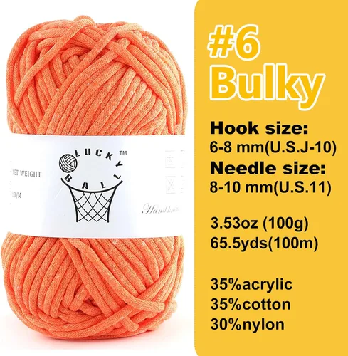 Vista 2 de Hilo de 3.53 oz para ganchillo y tejido, hilo de algodón de 60 yardas para principiantes, hilo de mezcla acrílica de algodón y nailon para Naranja