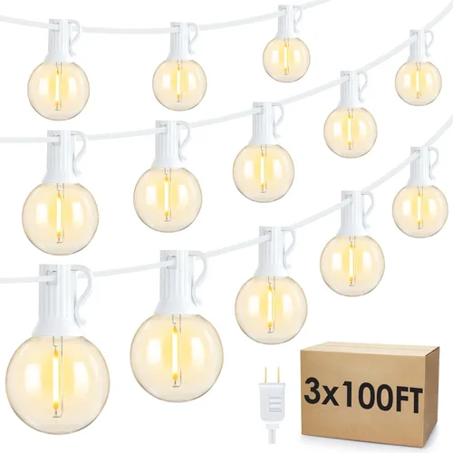 Vista 13 de Mlambert Luces de Cadena LED para Exteriores de 100 Pies, Luces Regulables para Patio Globo G40 con 50+3 Bombillas Impermeables Inastillables