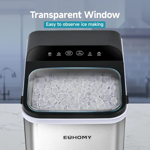 Vista 7 de EUHOMY Nugget Máquinas de Hacer Hielo para Encimera, Listo en 8 Minutos, 35 libras/24H, Autolimpiante, Máquina de Hacer Hielo Portátil con Cuchara