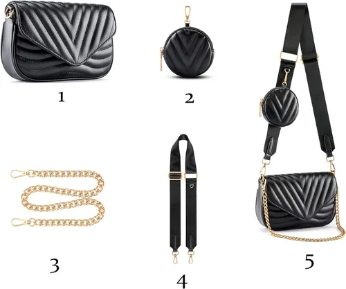 Vista 5 de CHIC DIARY Bolso cruzado para mujer, multiusos, bolso de mano con monedero y cadena