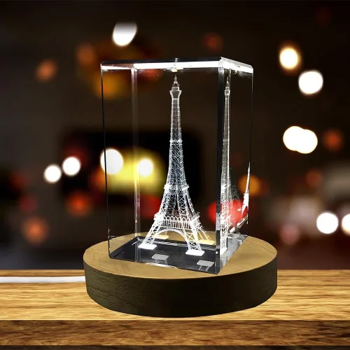 Vista 2 de Recuerdo de cristal grabado en 3D de la Torre Eiffel (grande)