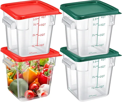 Vista 10 de Maxcheck 4 recipientes de almacenamiento de alimentos de 4 cuartos con tapas, de plástico transparente a granel, contenedores de almacenamiento