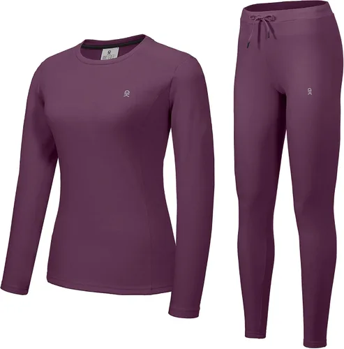 Vista 10 de Little Donkey Andy Conjunto de ropa interior térmica con forro polar para mujer, capa base, calzoncillos largos para clima frío, parte superior e