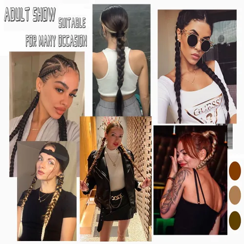 Vista 6 de Extensiones de cola de caballo, 2 piezas sintéticas con lazo para el cabello, extensiones trenzadas, cola de moño, anillo de banda de goma de 26