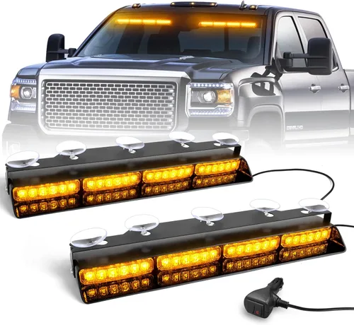 Vista 18 de HLauto Luces estroboscópicas de emergencia 6Z4J: luces de seguridad blancas ámbar de 2 x 16.8 pulgadas, 48 luces LED intermitentes de advertencia