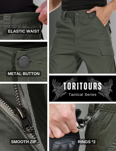Vista 5 de Pantalones de senderismo para hombre, Ripstop tácticos para hombre, pantalones de trabajo ligeros para hombre, impermeables, BDU para viajes al aire