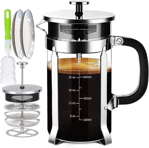 Vista 11 de YMMIND - Cafetera de prensa francesa de 34 onzas, cafetera de espresso de 5 tazas, cafetera de cobre para café frío con resistencia al calor y Ámbar