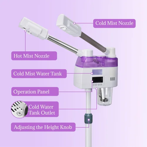 Vista 7 de Vaporizador facial profesional 2 en 1, vaporizador esteticista con niebla fría y caliente, vaporizador facial para limpieza profunda facial