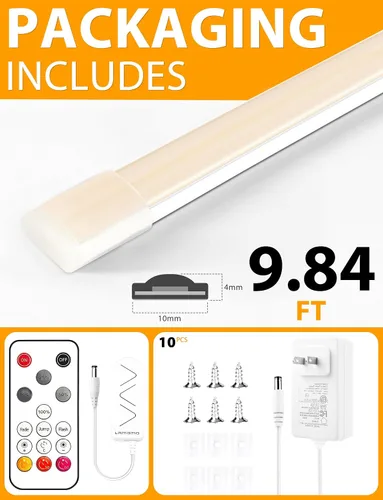 Vista 7 de Lamomo COB - Tira de luces LED, 9.84 pies, color blanco natural, regulable, autoadhesiva, con control remoto, flexible, cortable, impermeable, 4000