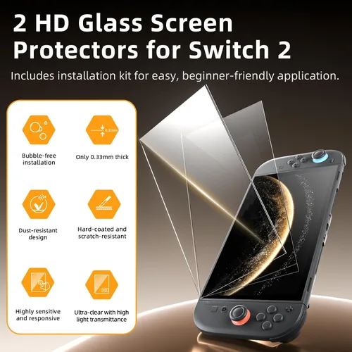 Vista 4 de Protective Case for Switch 2, AOLION Accessories for Switch 2 with Clear Acrylic Shell, Dust Plugs, Tempered Glass Screen Protector for Switch 2 and