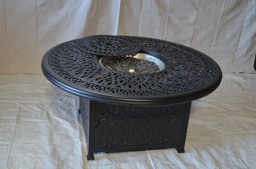 Vista 2 de Elizabeth - Mesa de comedor con recubrimiento en polvo de aluminio fundido de 52 pulgadas con fogata de propano, bronce antiguo