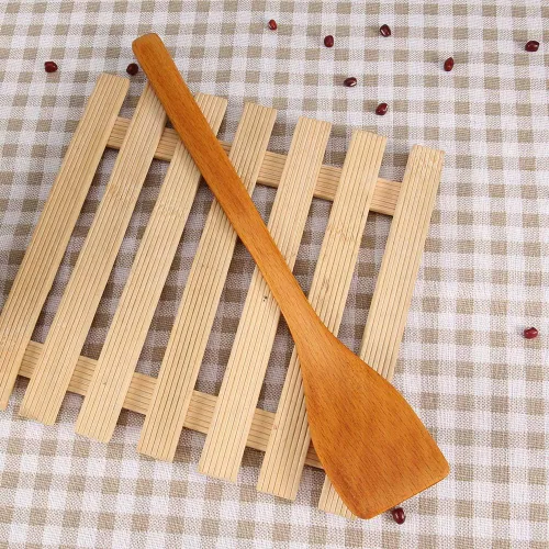 Vista 2 de Espátula de madera antiadherente para cocinar, espátula de madera frita, utensilios de cocina de 9.7 x 1.6 in (color claro)