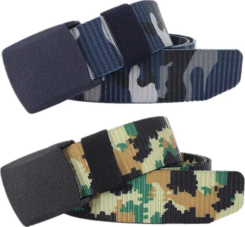 Vista 31 de Cinturones para hombre, cinturón táctico militar de nailon camuflaje con hebilla de plástico ajustable, paquete de 2