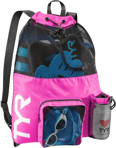 Vista 10 de TYR Mochila Big Mesh Mummy para natación, gimnasio y equipo de entrenamiento, color negro, capacidad de 40 litros